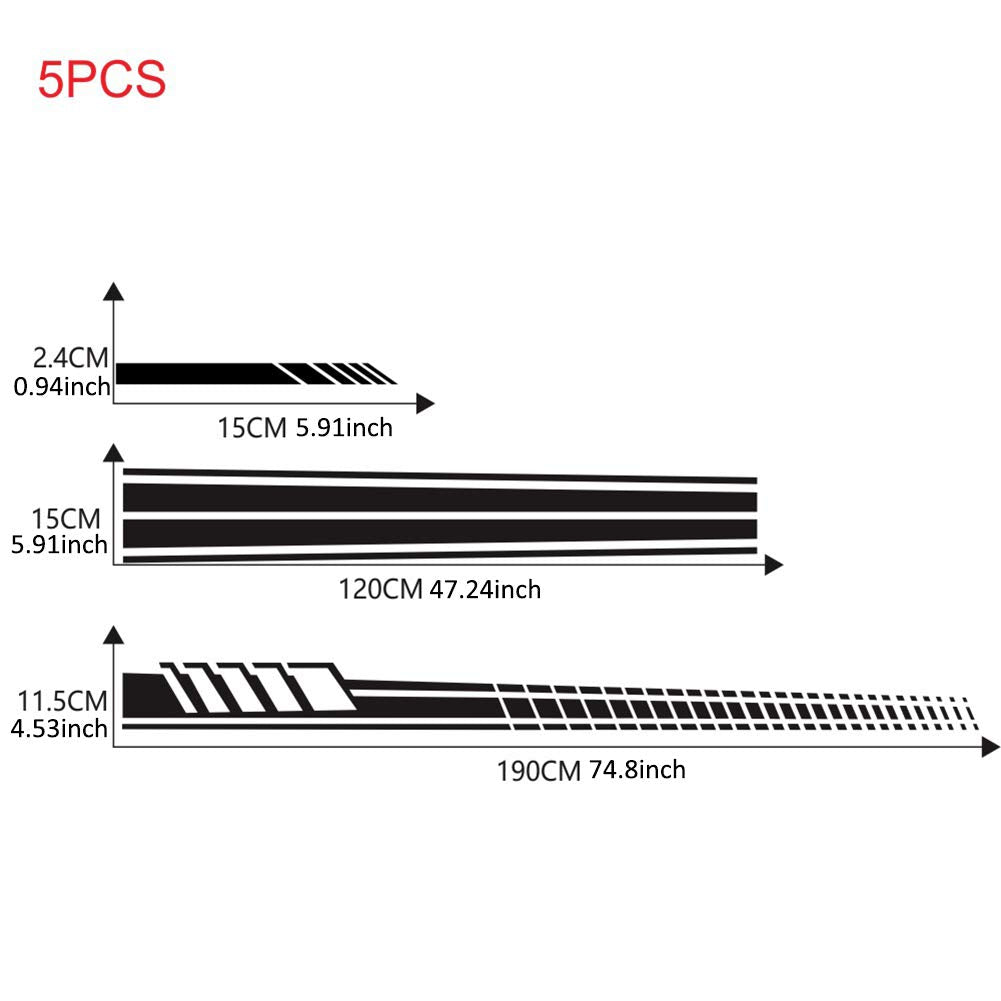 Fadzeco 5 Pieces Vinyl Car Side Sticker Long Stripe Auto Body Racing Sports Decals Universal Car Truck Diy Decal Stripe Vinyl Stickers Decoration
